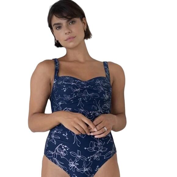 Niptuck Swim Garden Line Foil Front Twist Tummy Control One Piece Blue Silver 12 - Picture 1 of 7
